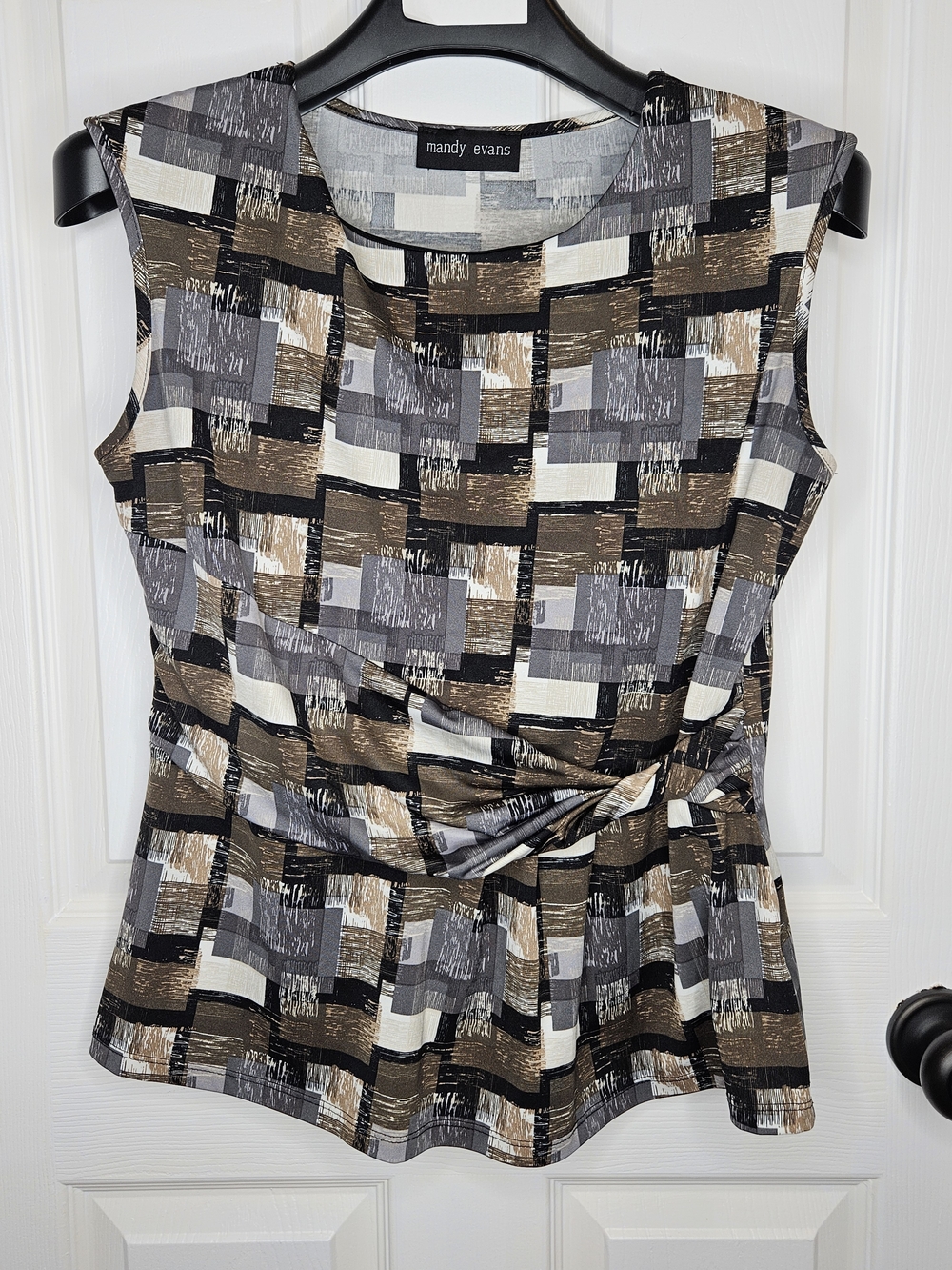Mandy Evans Twist Pleat Sleeveless Blouse Brown Gray Top Size L